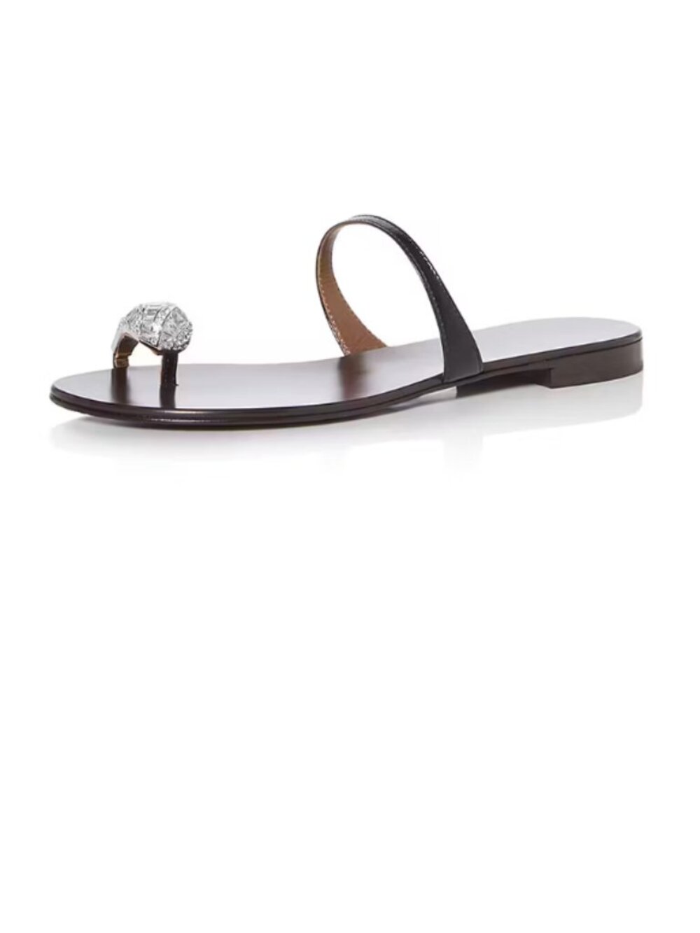 FSJ Black Crystal Embellished Toe Ring Strap Flat Slides for Women